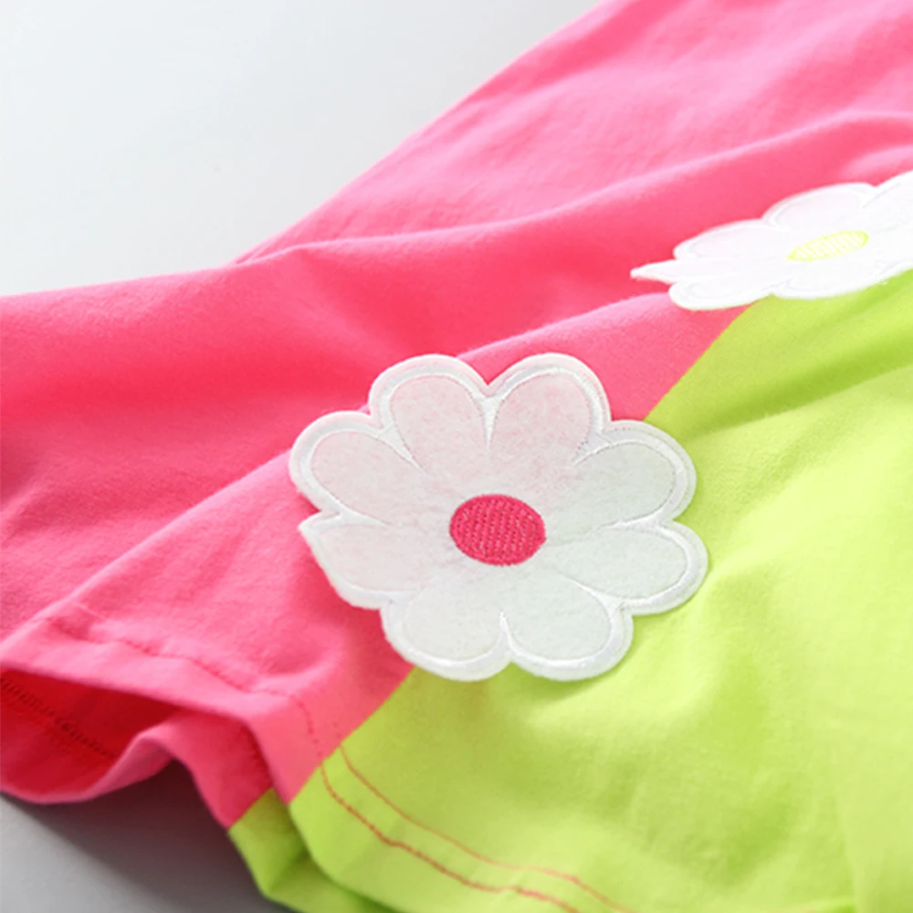 

LittleSpring 2020 Girl Dress Summer Plaid Dress Flower Design Baby Dress Kids Girl Clothes