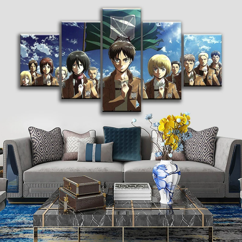 

Canvas Printed Poster Home Decoration Painting 5 Pieces Attack On Titan Animation Classic Wall Art Pictures Living Room Modular