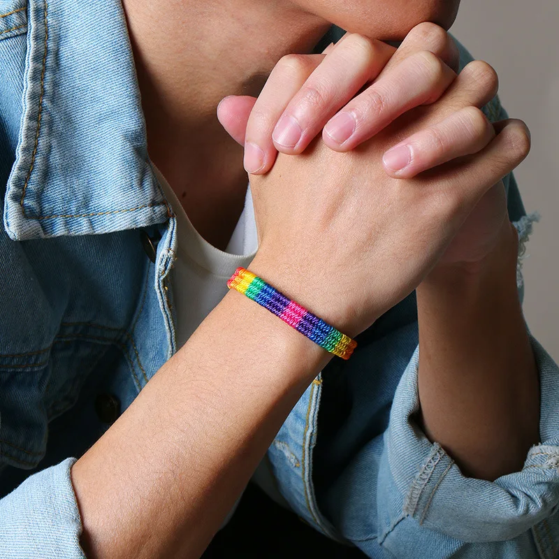 

Rainbow Lesbians Gays Bisexuals Weaving Handmade Bracelet Gay Pride Wristband 10 Pieces In One