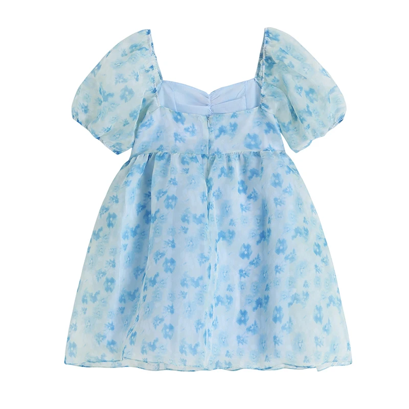 

2021 New Summer Casual Square Collar Puff Sleeve Sweet Chic Mini Dress Woman High Waist Backless Loose Cotton Floral Print Dress