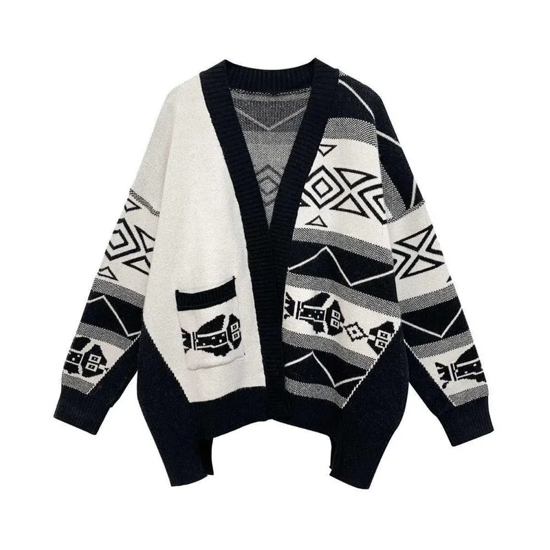 

Casual V-neck Women's Cardigan Button Drop Shoulder Sleeve Knitted Sweater Elegant High Street Winter Cardigan Women
