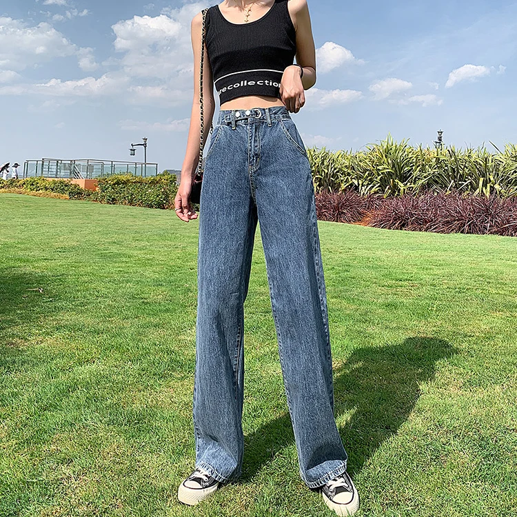 Женские джинсы высокая талия одежда широкие брюки джинсовая синяя уличная