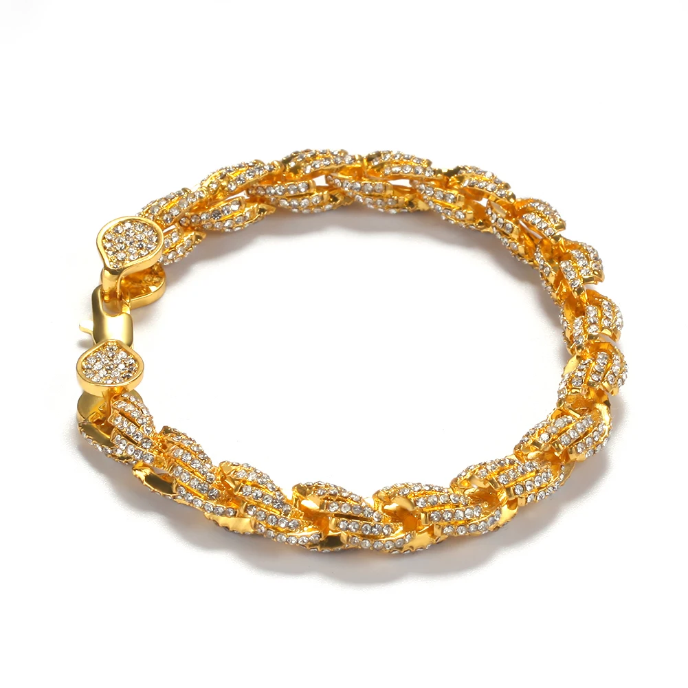 Хип-хоп золотой тон для мужчин s Bling Iced Rope браслет покрытый высоким качеством женский мужской браслет-цепочка для вечерние подарки
