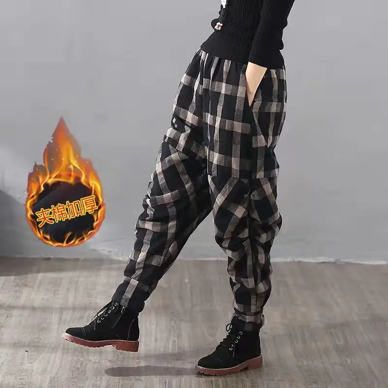 

Autumn and Winter Cotton Linen Cotton Women's Pants Elastic Waist Warm Cotton Pants Harlan Pants