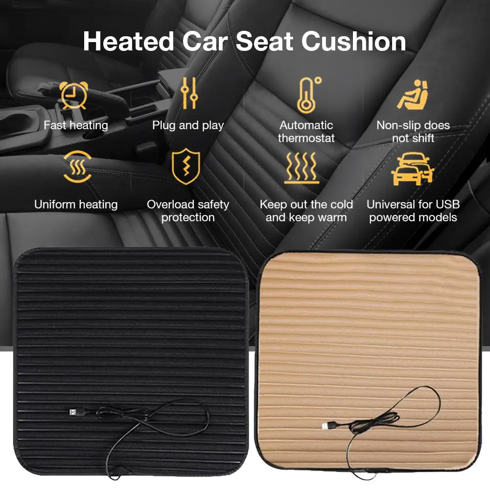 

USB Car Heating Cushion Universal Office Small Square Cushion 5V Black Nonslip Cover Pad Winter Warmer