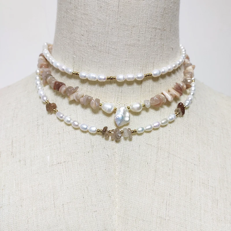 

Fashion classic oval pearls beaded necklace handmade real freshwater pearls accessories for women simple versatile jewelry 2020