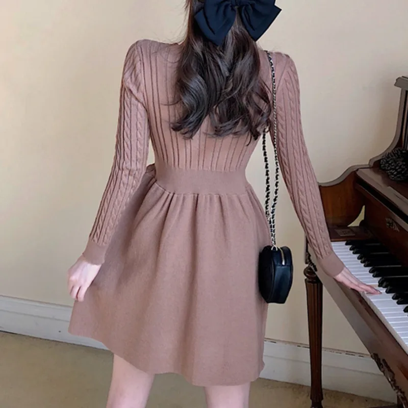 

Suofun Sweet Slim A-line Spring Knitted Sweater Women Elegant High Quality Temperament High Waist Vestidos Korean Mini Dress