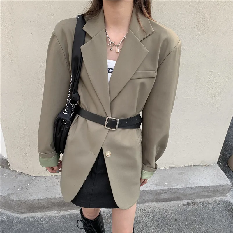 

Stylish Chic Loose Female Suit Jackets Full Sleeve Single-breasted Women Blazer Tops 2021 Autumn Ladies Outwear Dropshipping