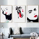 Скандинавская черно-белая акварельная картина на холсте красные губы красивые высокие каблуки модный плакат настенное искусство для спальни домашний декор
