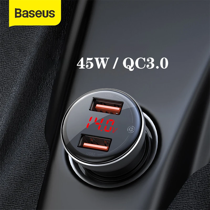 

Baseus Quick Charger Car Charger 45W Dual SCP 4.0 3.0 USB Car Charger for Xiaomi For Huawei Type C Fast charge Car Phone Charger