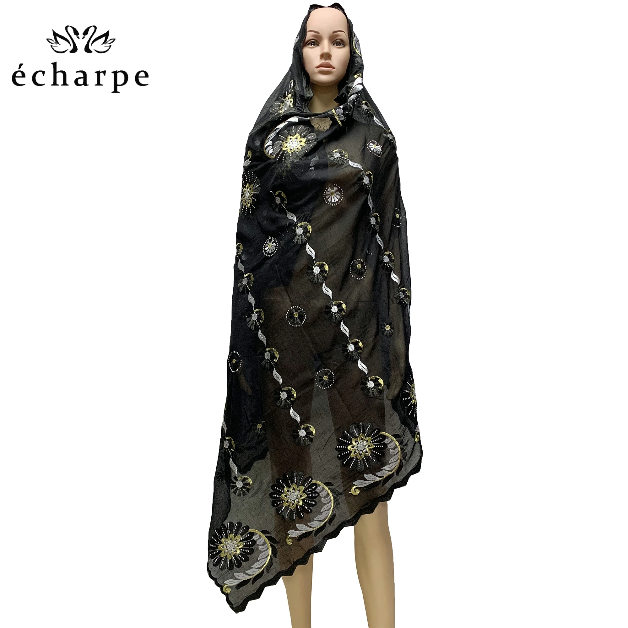 Free Shipping 2021 New African Cotton Hijab Scarf For Muslim Women African Dubai Islam Headscarf Embroidery Shawls  ED511