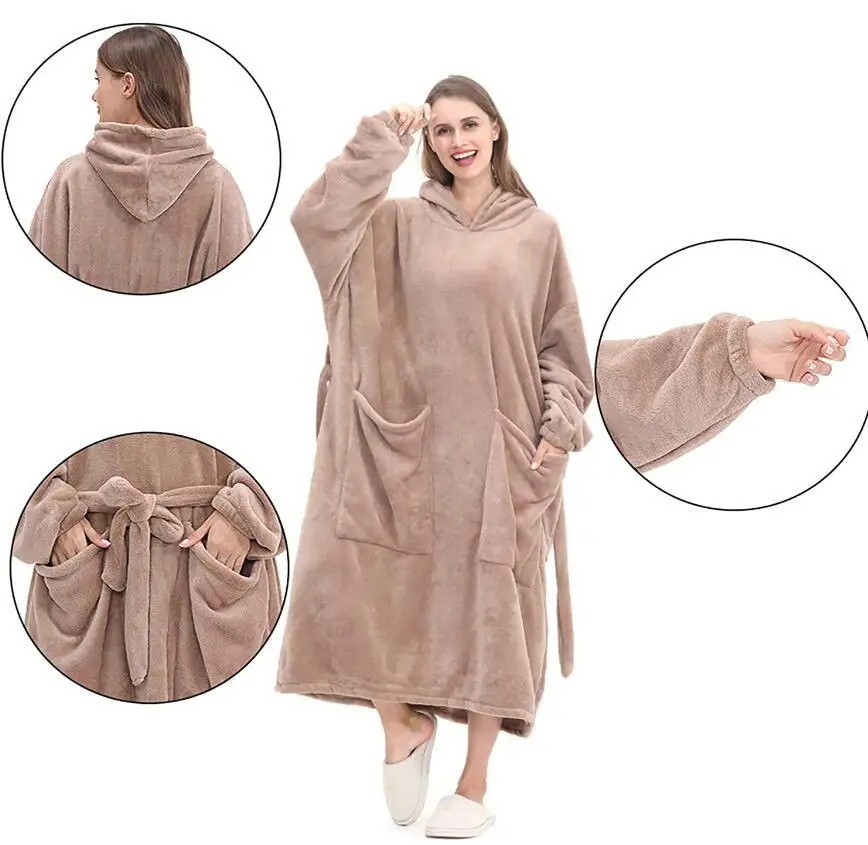 

Long Sweatshirt Hoodie Women Wearable TV Blanket with Sleeve Hooded Oversized Hoodie Fleece Robe Femme Ladies Indoor Pullover