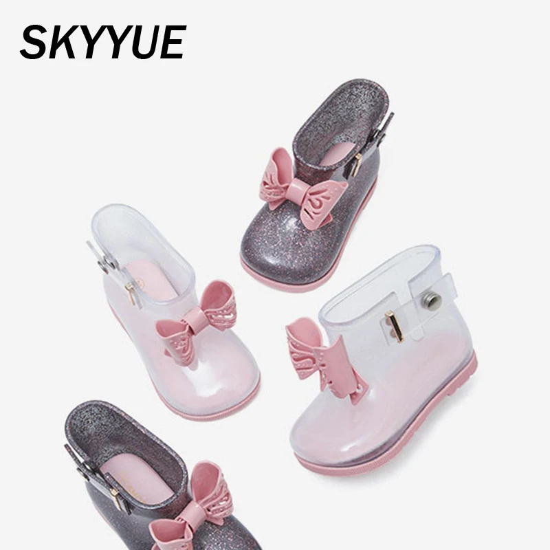 Детские резиновые сапоги для девочек водонепроницаемые из ПВХ с бантом