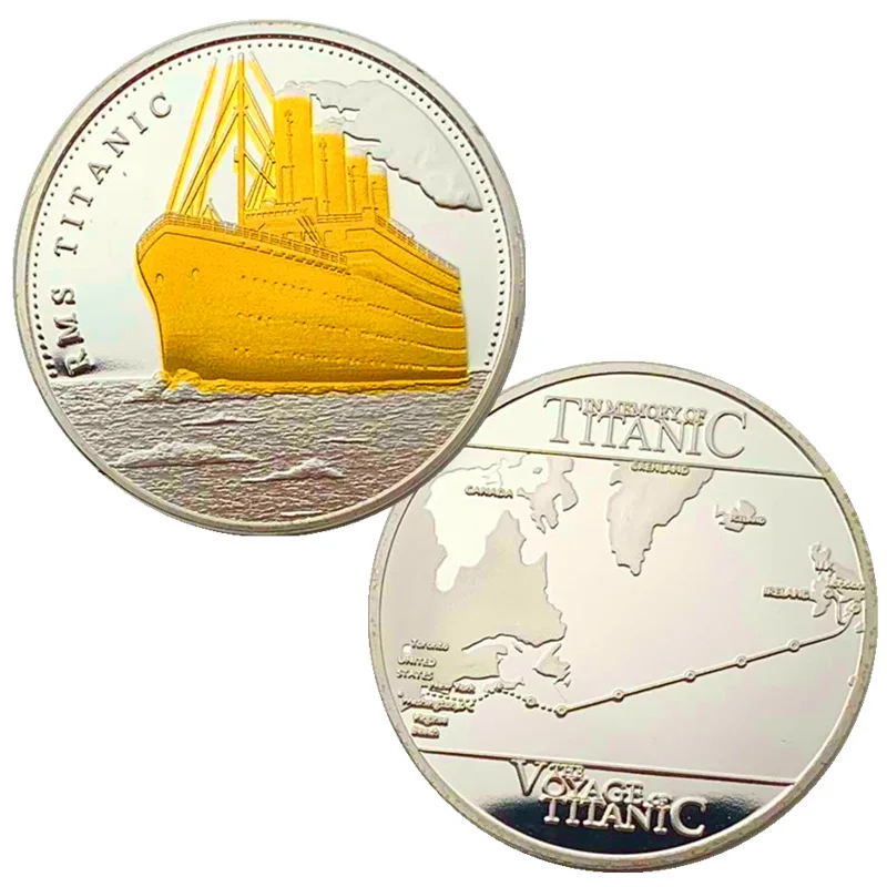 

Titanic silver plated two-color coin Titanic sailing route love commemorative coin craft coin