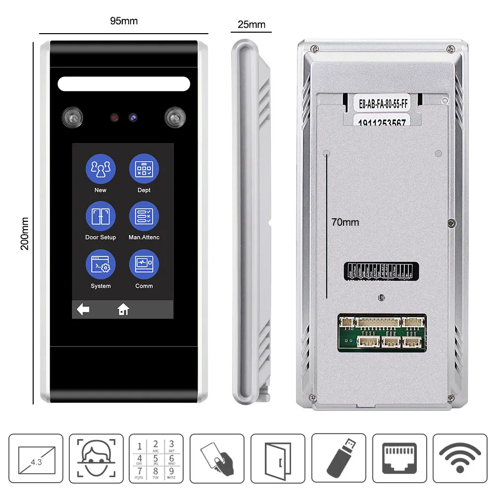 

125KHz/13.56MHz RFID Face Access Control System Software Biometric Wifi TCP/IP/USB Dynamic Facial Time Attendance Keypad Reader