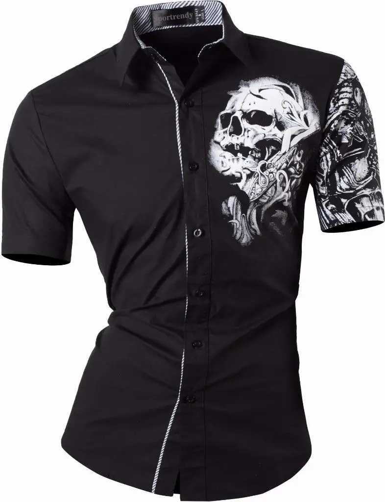 JZS056-Black Sportrendy, мужские рубашки, повседневные, модные, короткий рукав, летние, облегающие, с драконом, стильные, с принтом таттон, JZS056 - Цвет: JZS056-Black