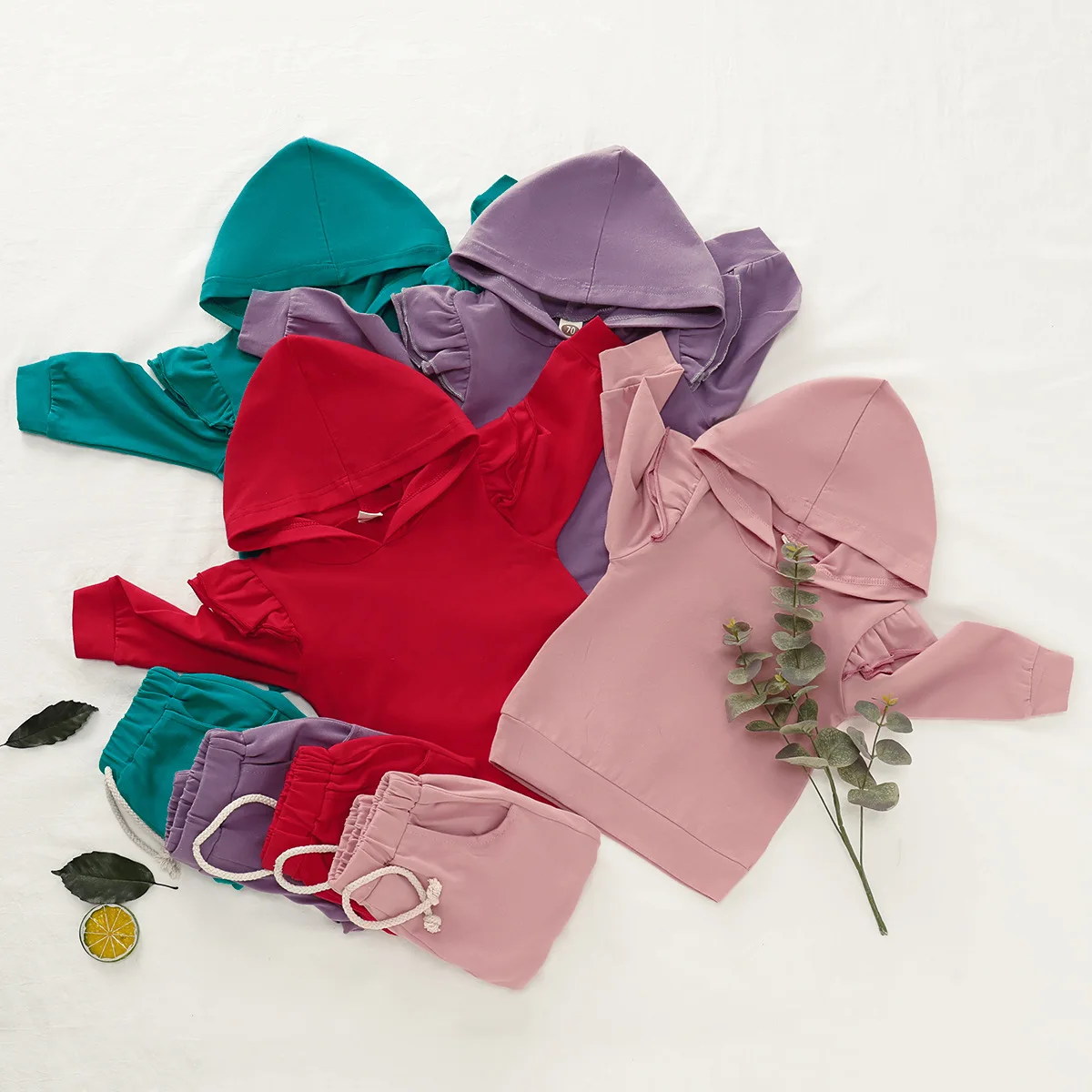 Детские комплекты красный однотонный детский Модный свитшот + штаны костюм из