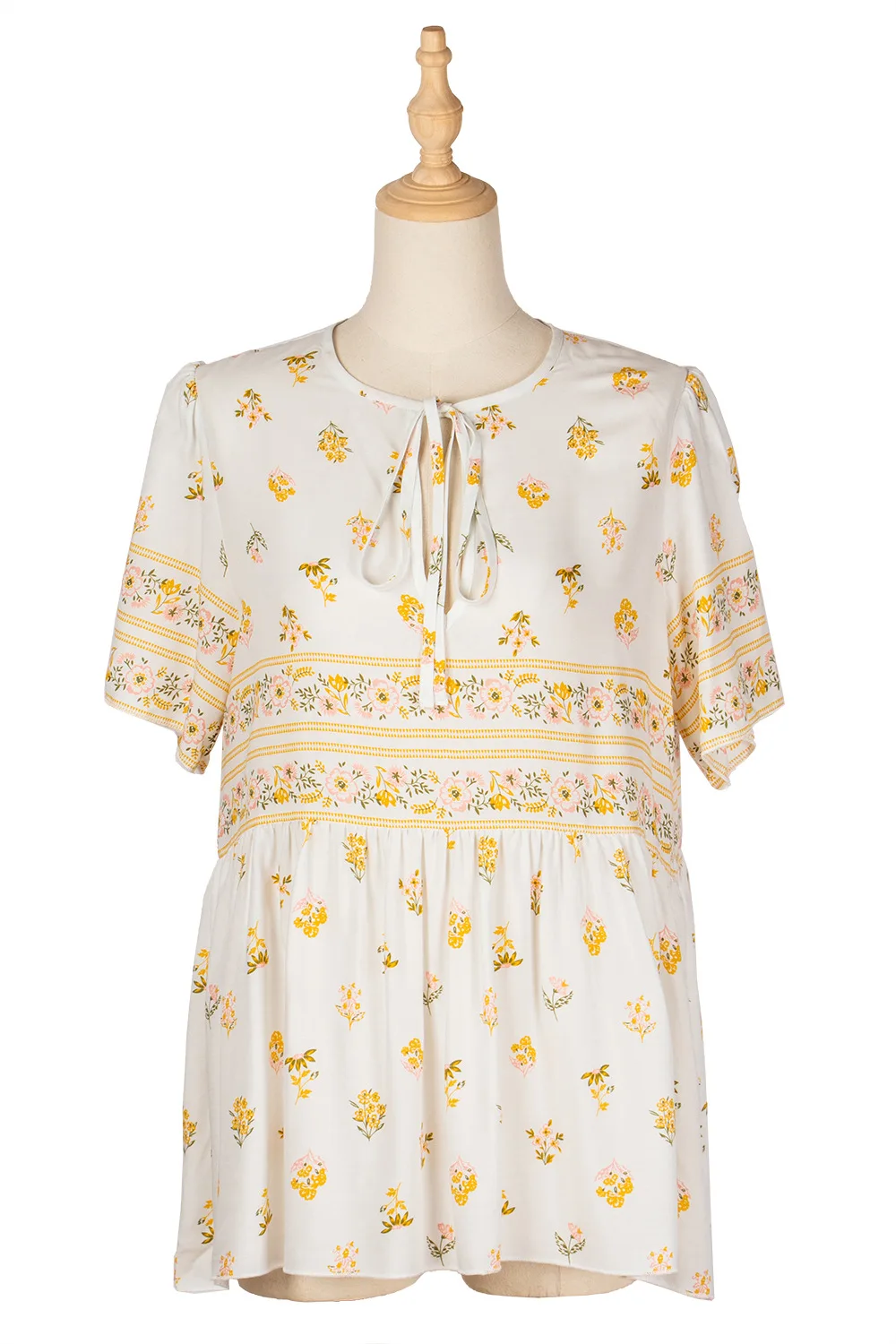 

Fashion Vintage womens O-Neck Shirt and tops summer positioning flower doll version floral print White shirt blouse womens tops