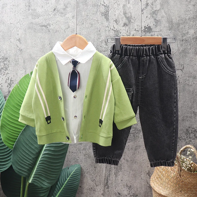 

2020 Autumn Korean Children's Wear 0-4y Long-sleeved Wool College Style Cartoon Three-piece Long Sleeve Children's Suit Tide