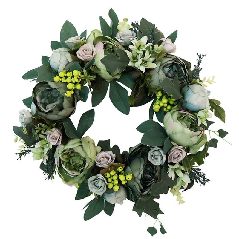 

Artificial Peony Wreath Green Flower Door Wreath with Green Leaves Wreath for Front Door Wedding Wall Home Decoration