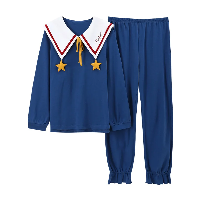 

Pure cotton pajamas women's fall/winter cute Japanese sweet doll collar long-sleeved thickening suit cotton home outside