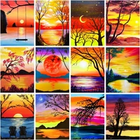gatyztory painting by numbers sunset scenery diy 4050cm frame kits drawing on canvas home decor handpainted lake art gift