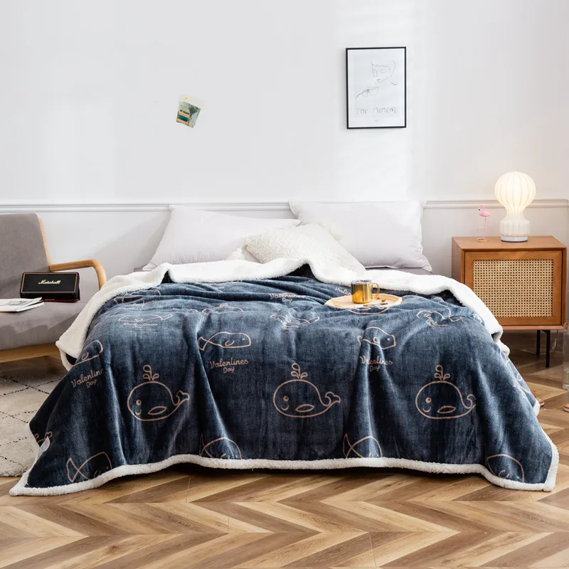 

Double Layer Blanket 2021 Spring Flower Throws Fleece&Cashmere 150*200cm Bedspread Soft Bed Covers Brown Bird Flannel Home Blue