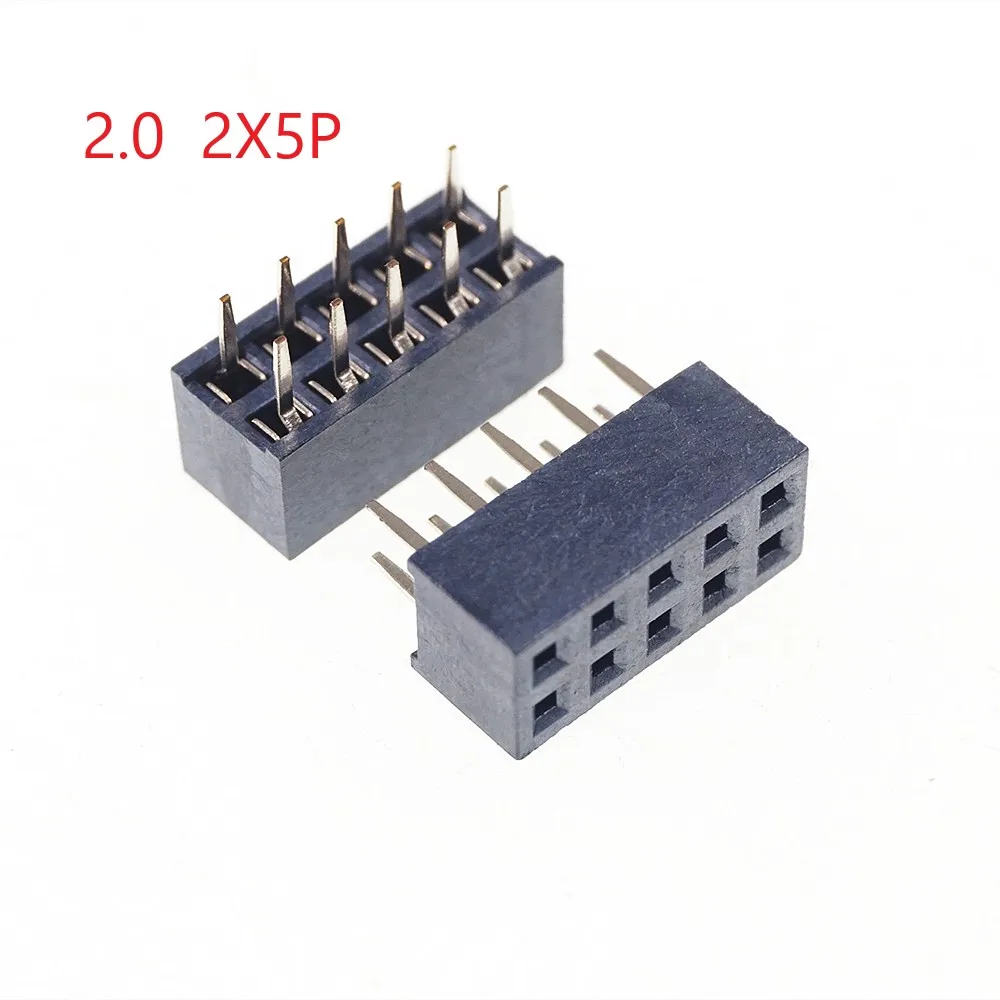 

100pcs 2x5P 10 Pin 2.00 mm Female Header Pin Headers Dual Row Straight Through Hole Insulator height 4.30mm Rohs