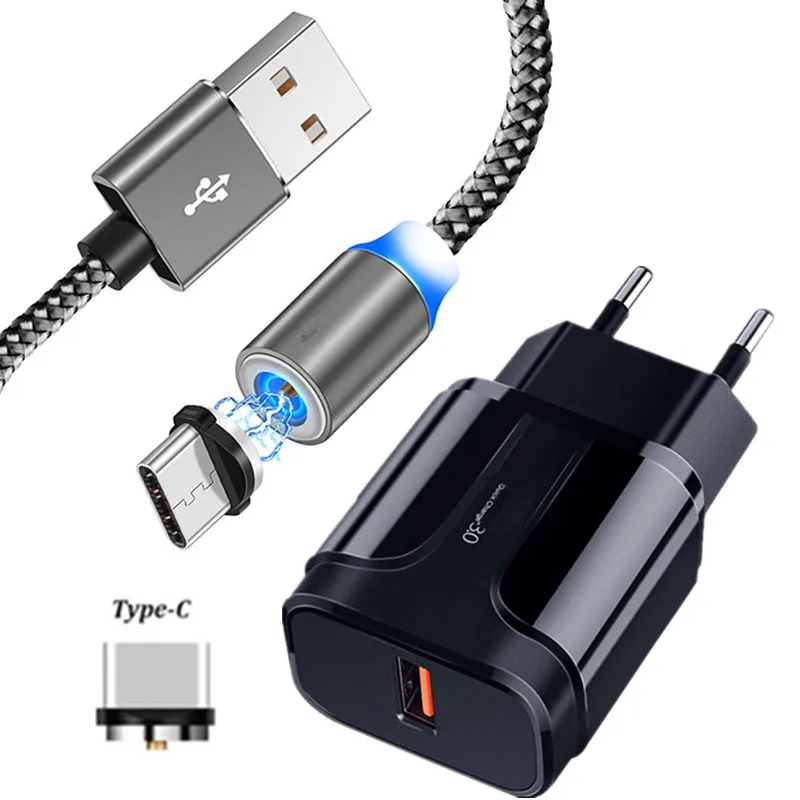 Магнитный зарядный кабель типа C для Samsung S8 S9 S10 A50 A70 Note 10 ZTE Axon 7 Nubia Z17 Мини USB шнур QC 3