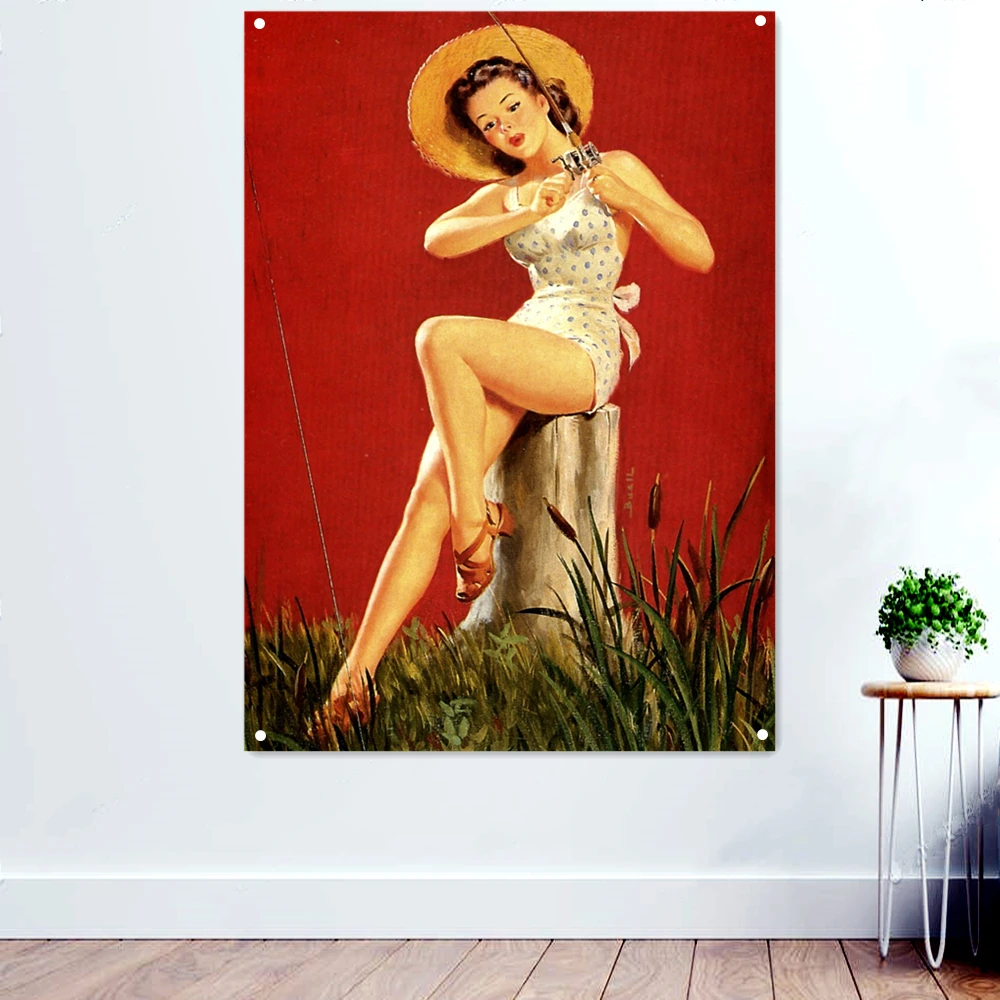 

Nostalgic Feelings Art Poster Retro Type Pin Up Girl Picture Wall Chart Home Decor Background Banner Flag Hanging Painting F6
