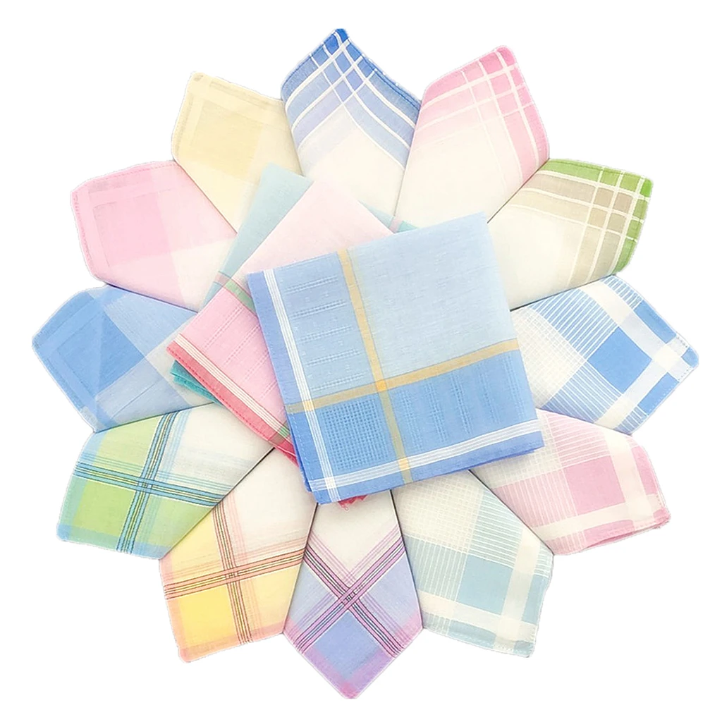 

12Pack Soft Cotton Handkerchiefs Unisex Washable Pocket Hankie Kerchiefs Towel