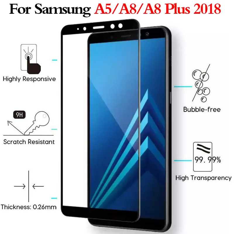 2 шт Полное клеевое Защитное стекло для samsung galaxy A5 A8 Plus A8Plus 2018 Защита экрана A52018 A82018