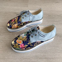 women print floral flats girls pumps platform college student ethnic muffin bottom sole shoes thick heel embroidery plus size