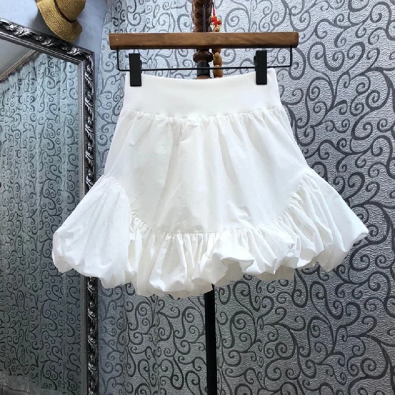 

High Quality Women's Skirt 2021 Summer Sexy Party Club Ladies Ruffle Patchwork Casual White Black Mini Gown Skirt Clothes Girls