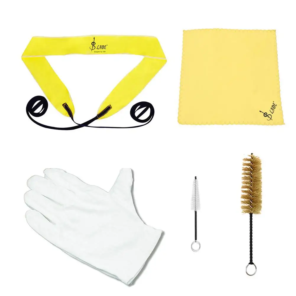 

5pcs/lot Trumpet Cleaning Tools Care Suit Tube Cloth Piston Brush Mouthpiece Brush Wiper Gloves Kit