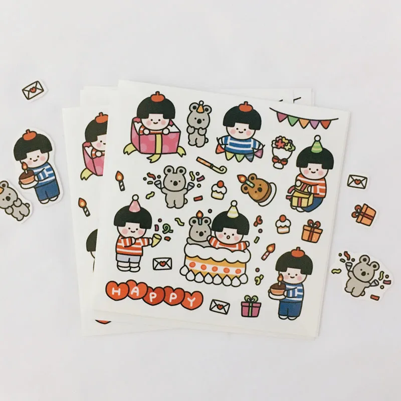 Ins с мультипликационным принтом на день рождения вечерние ПВХ наклейки клейкая