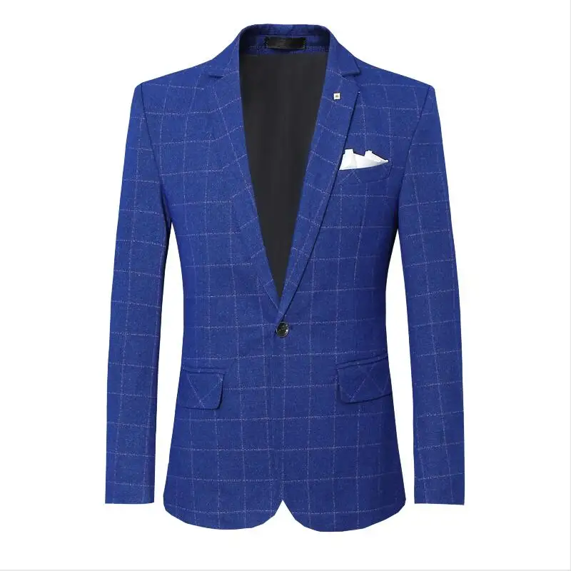 Однобортный мужской блейзер в клетку с V-образным вырезом Женская деловая куртка