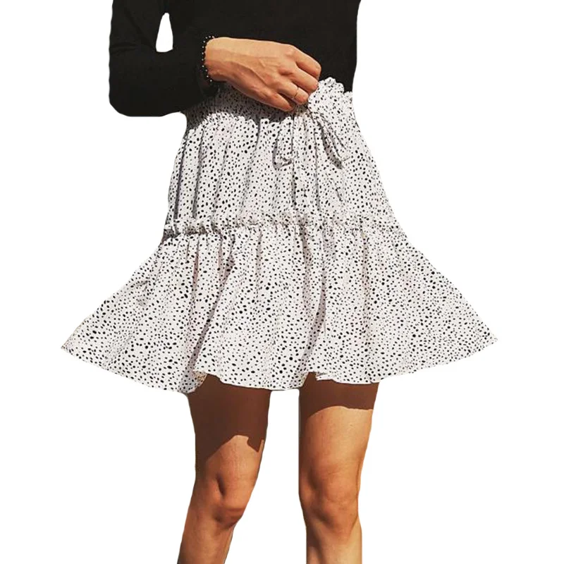 

YSDNCHI Women Summer Multi Dot Print Short Pleated Mini Skirts High Waist Ladies Streetwear Slim White Sexy Skirts Bottoms