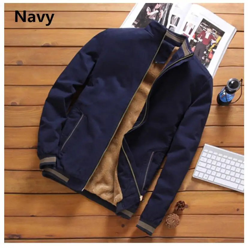 

New Fleece Thick Warm Jacket Mens Autumn Winter Mens Warm Bomber Jackets Casual Coats Tops Male Outerwear large size M-5XL