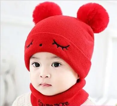 2 шт./компл. теплые вязаные зимние шапки и шарфа милый помпон шапочка для