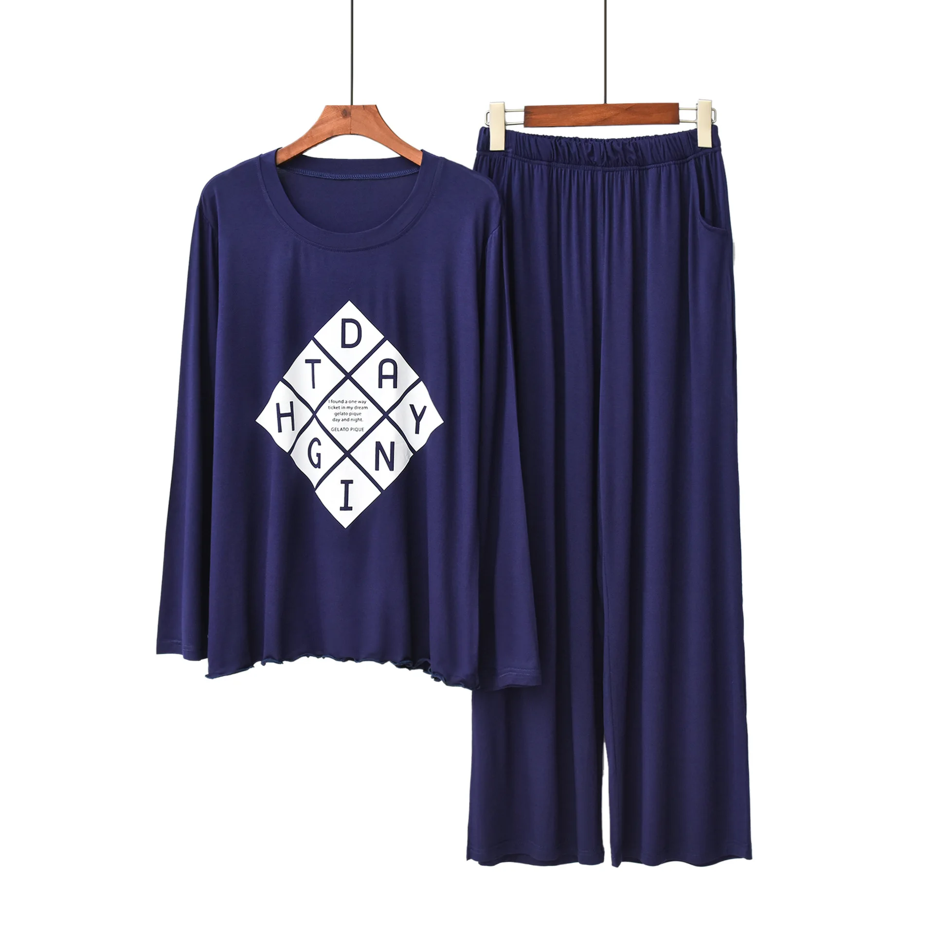 Осенняя Пижама женская новая японская однотонная пижама с длинными рукавами и