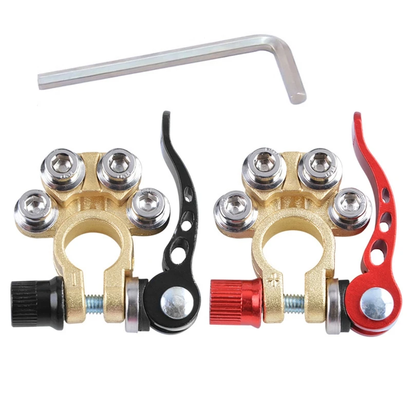 

2Pcs Copper Car Battery Terminal Connector Clamp Quick Release Adjust Disconnect Clip Multiple Interface Car Accessories