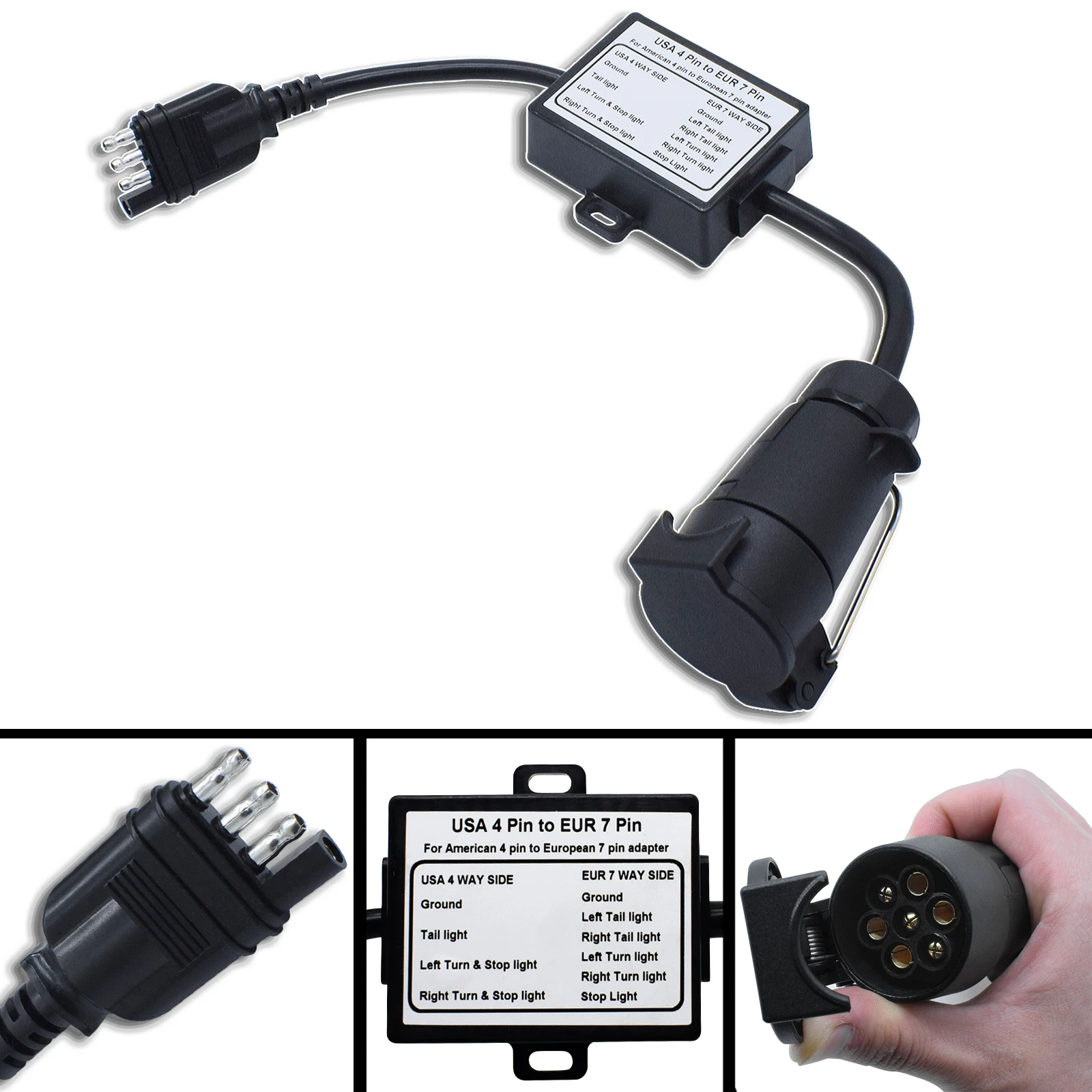 

Преобразователь света для прицепа US-EU, 4-контактный Плоский разъем (американское транспортное средство) на 7-контактный Круглый адаптер (евр...