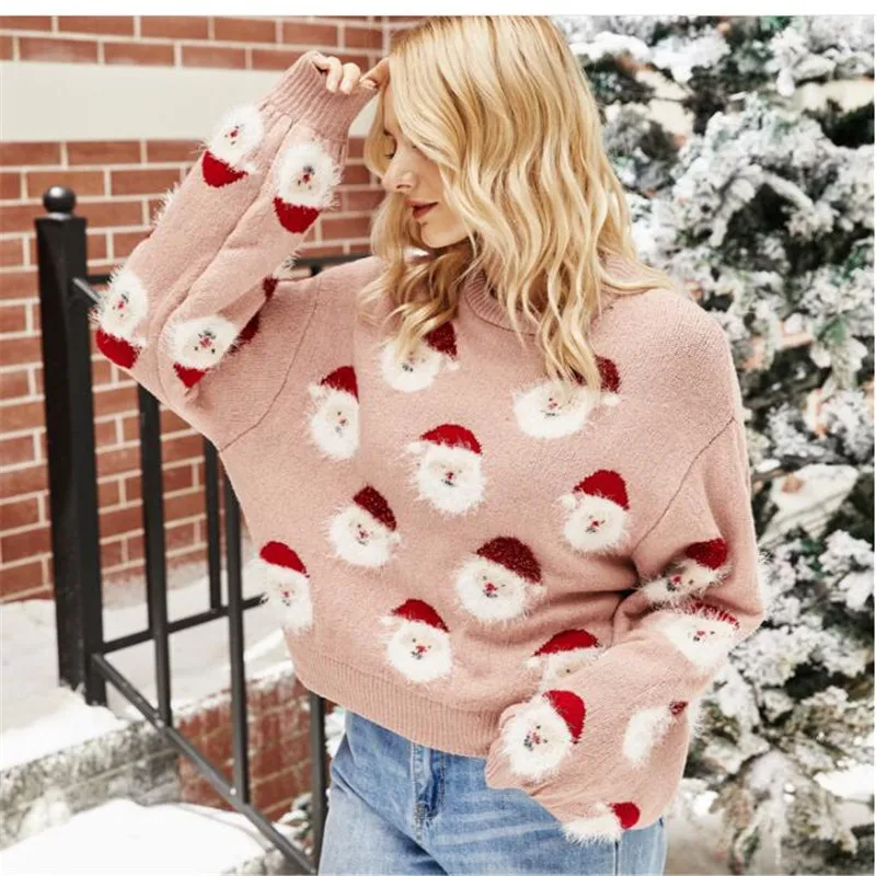 

Women Sweater Fall Winter 2021 Fashion Sexy Knited Pullover Xmas Long Sleeve Casual Pull Homme Pink Sweaters For Woman