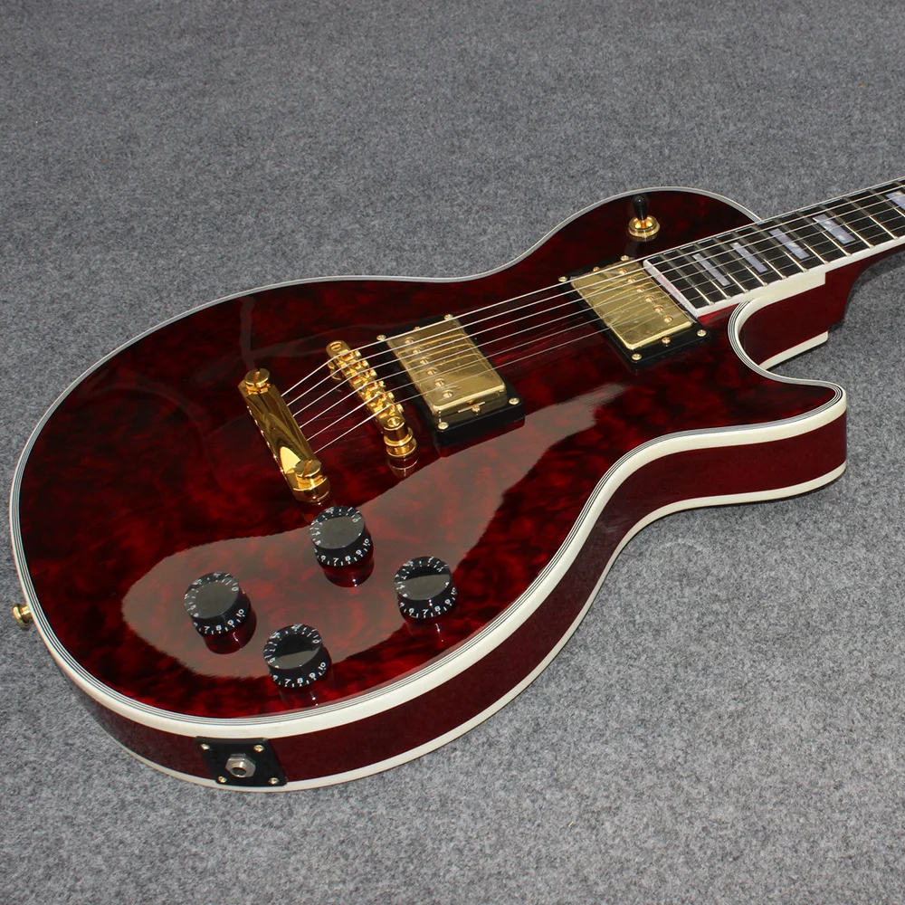 Высококачественная винно-красная стеганая ЭЛЕКТРИЧЕСКАЯ ГИТАРА LP с подошвой из