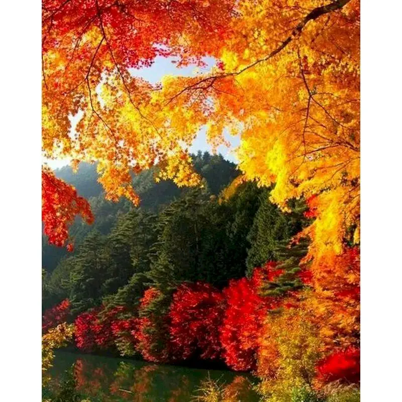 

Gatyztory Frame Golden Leaves DIY Painting By Numbers Landscape Handpainted Oil Painting Canvas Colouring Modern Home Art