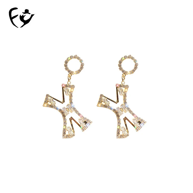 

European And American Style 2020 New Korean Creative Fashion Geometric Cross Full Zircon Creative Shiny Earrings Women