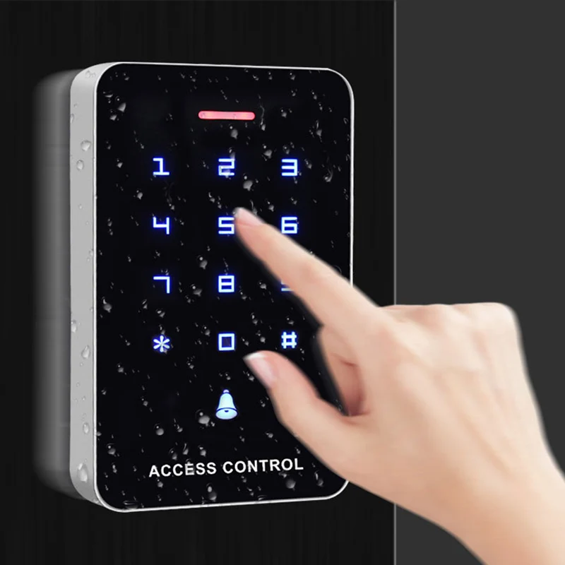 Press Panel Access Control Keypad RFID Reader Keyboard Controller WG26 Door Bell Button + 10Pcs EM4100 Keyfobs Tags |
