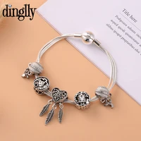 dinglly new 3 snake chain charm bracelets for women original heart dreamcatcher beaded silver color bracelet fashion jewelry
