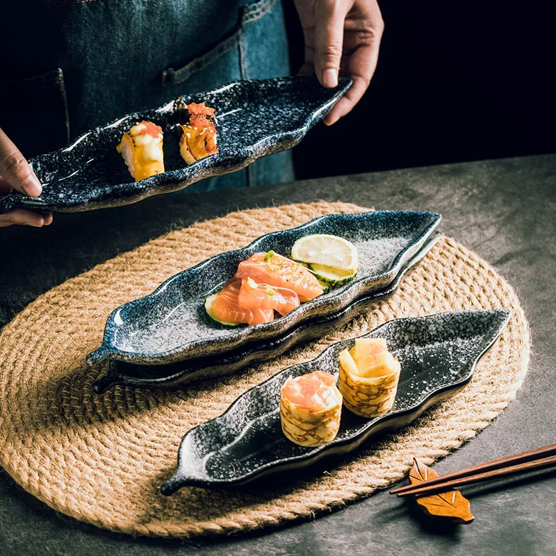 

FANCITY Creative ceramic leaf plate, sushi plate, salad plate, fruit plate, irregular sashimi plate, dinner plate
